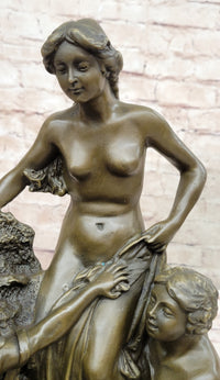 Woman with 2 Angels Bronze Sculpture Clodion 15" x 17"