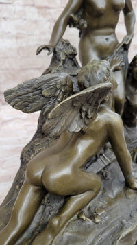 Woman with 2 Angels Bronze Sculpture Clodion 15" x 17"