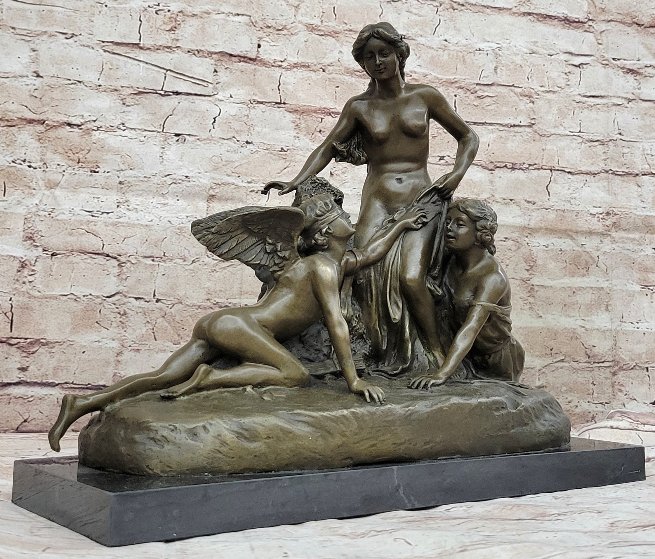 Woman with 2 Angels Bronze Sculpture Clodion 15" x 17"