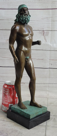Ancient Greek Kouros Nude Male Sculpture on Marble Base by Milo