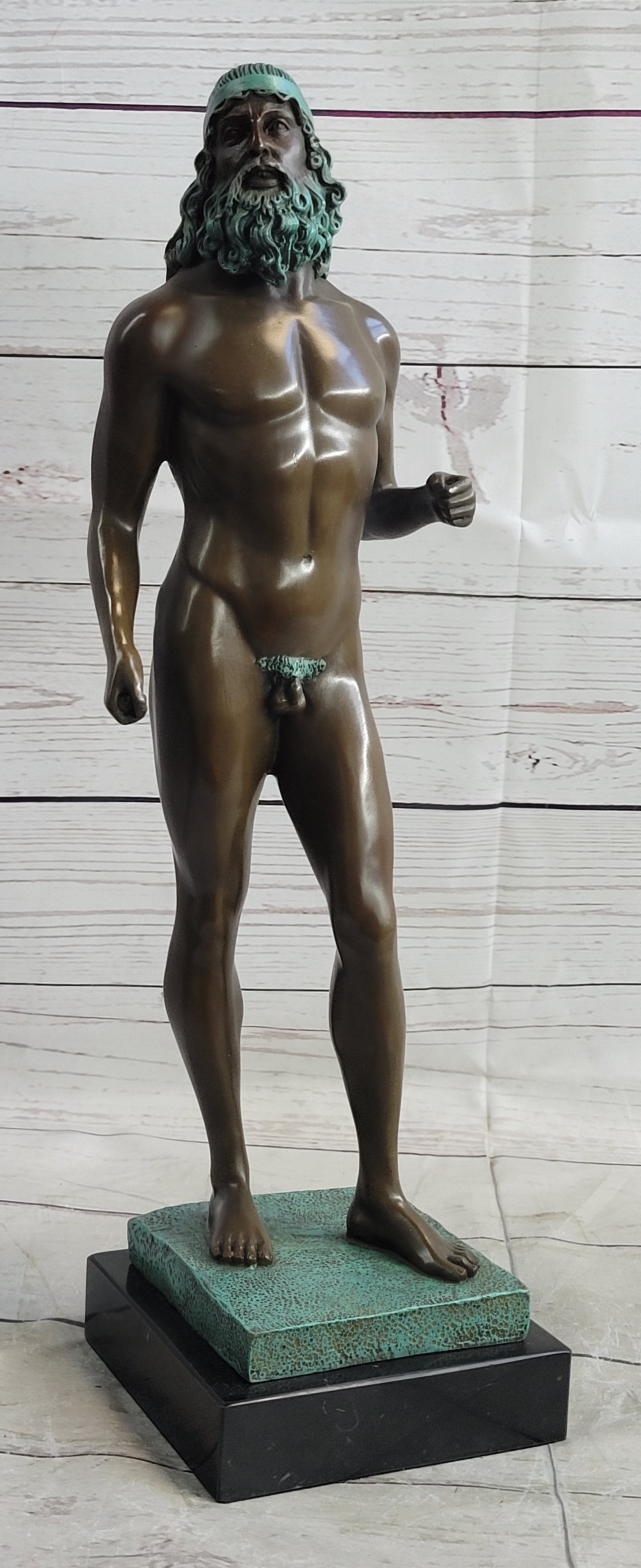 Ancient Greek Kouros Nude Male Sculpture on Marble Base by Milo
