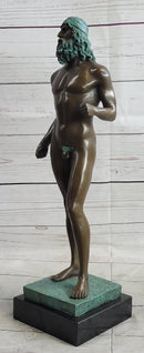 Ancient Greek Kouros Nude Male Sculpture on Marble Base by Milo