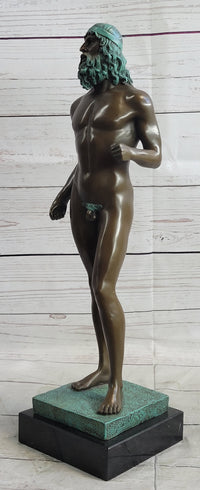 Ancient Greek Kouros Nude Male Sculpture on Marble Base by Milo