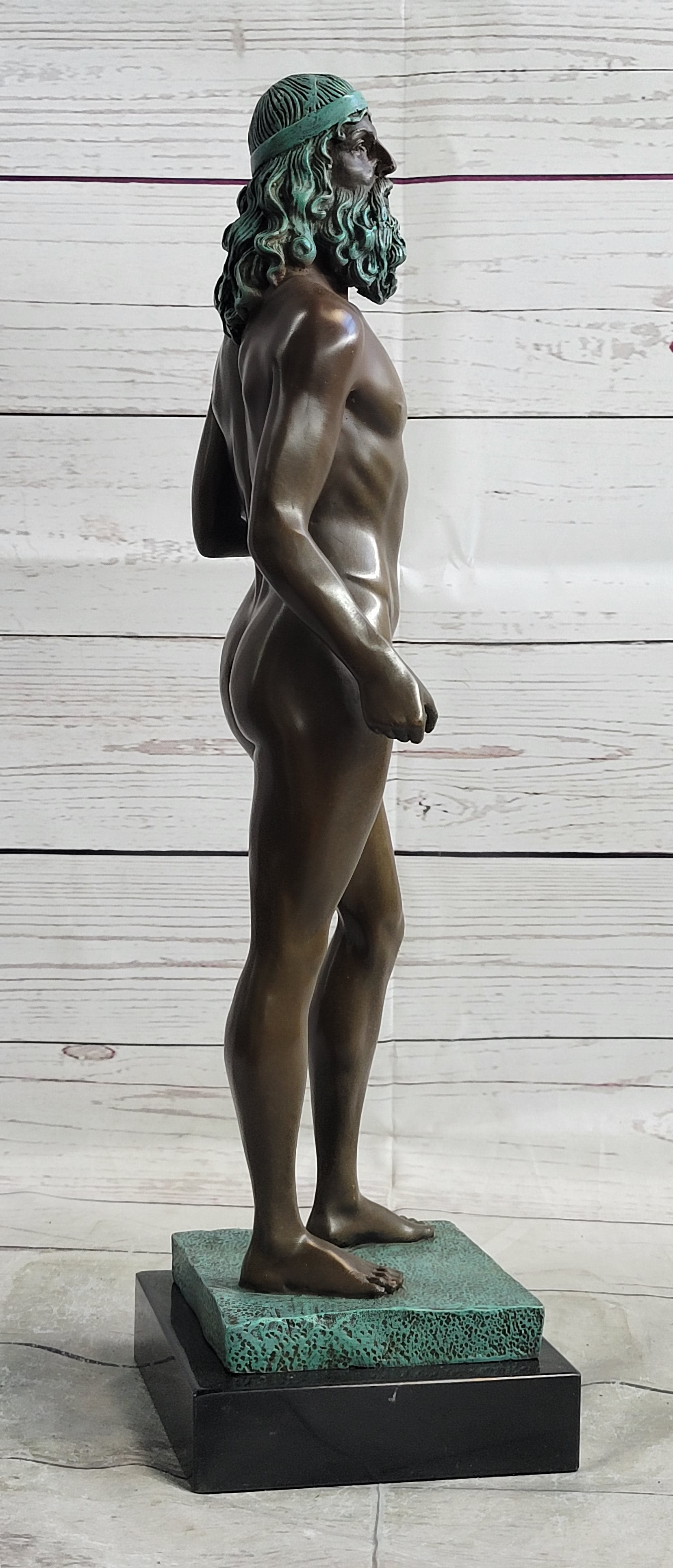 Ancient Greek Kouros Nude Male Sculpture on Marble Base by Milo