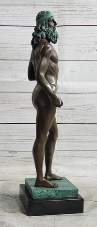 Ancient Greek Kouros Nude Male Sculpture on Marble Base by Milo