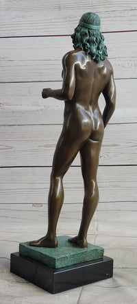 Ancient Greek Kouros Nude Male Sculpture on Marble Base by Milo