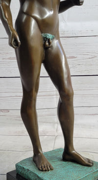 Ancient Greek Kouros Nude Male Sculpture on Marble Base by Milo