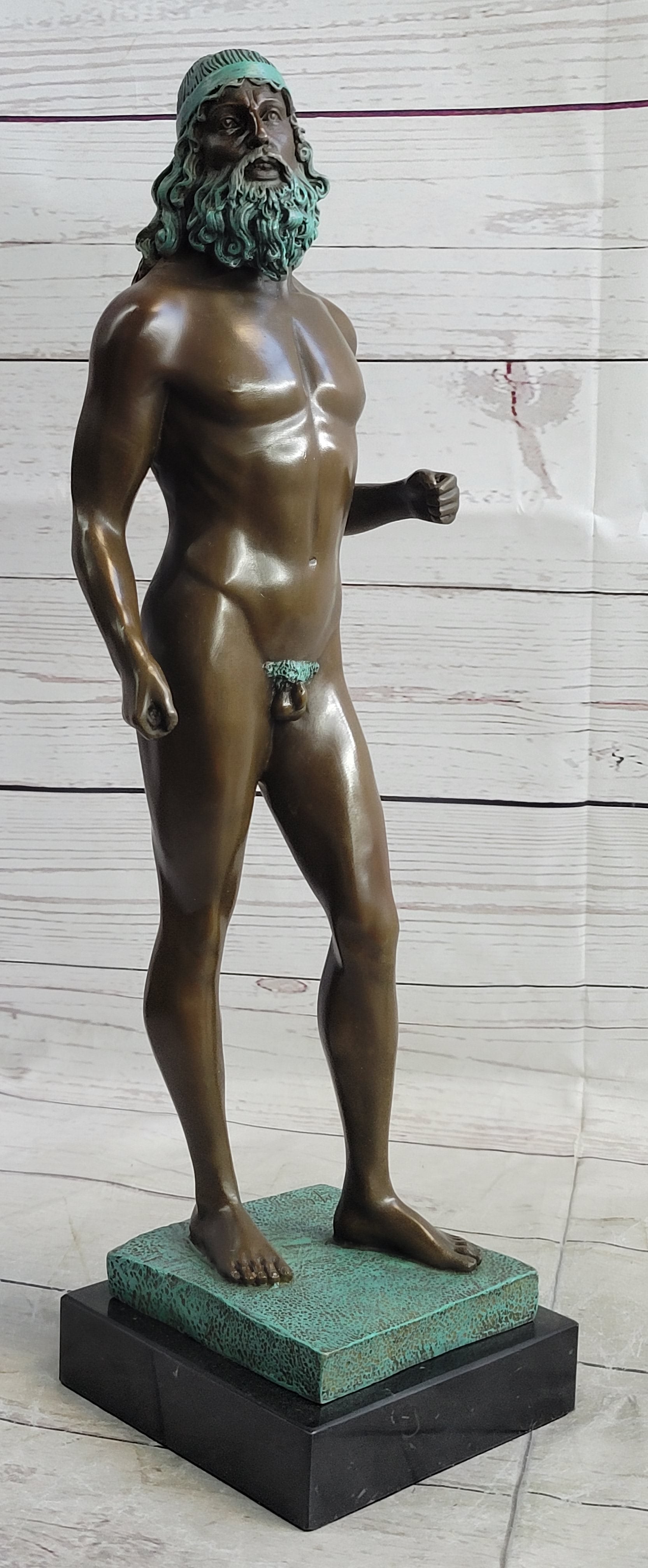 Ancient Greek Kouros Nude Male Sculpture on Marble Base by Milo