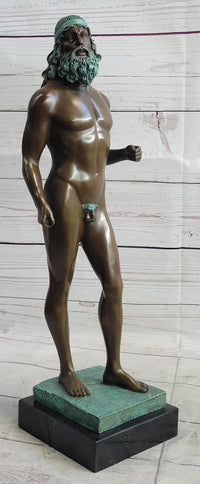 Ancient Greek Kouros Nude Male Sculpture on Marble Base by Milo