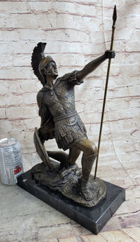 Greek Hoplite Roman Legion Warrior Bronze Sculpture on Marble