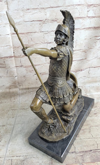 Greek Hoplite Roman Legion Warrior Bronze Sculpture on Marble