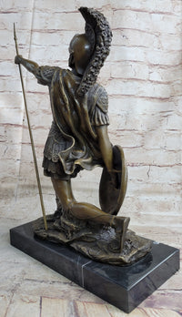 Greek Hoplite Roman Legion Warrior Bronze Sculpture on Marble