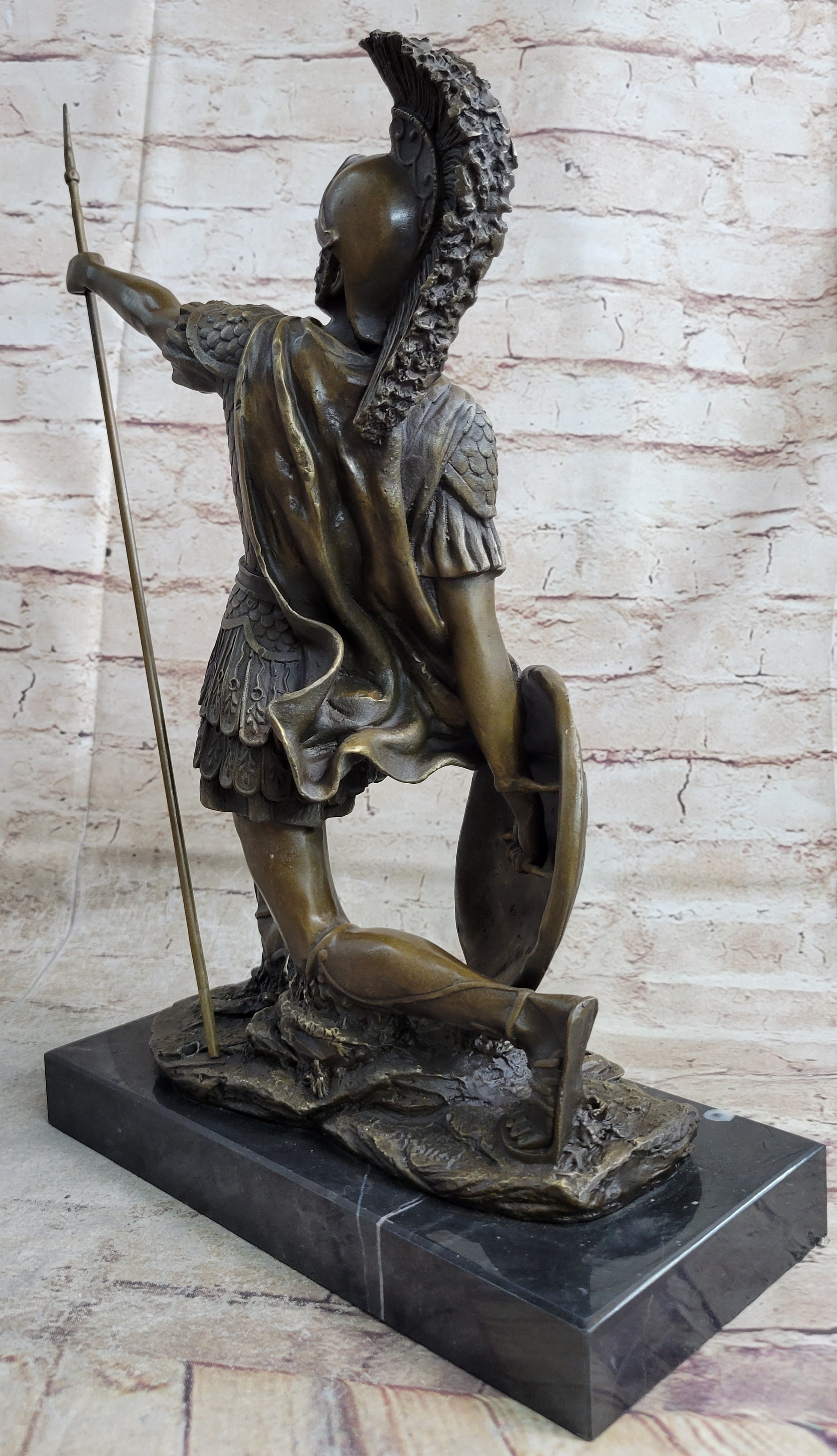 Greek Hoplite Roman Legion Warrior Bronze Sculpture on Marble