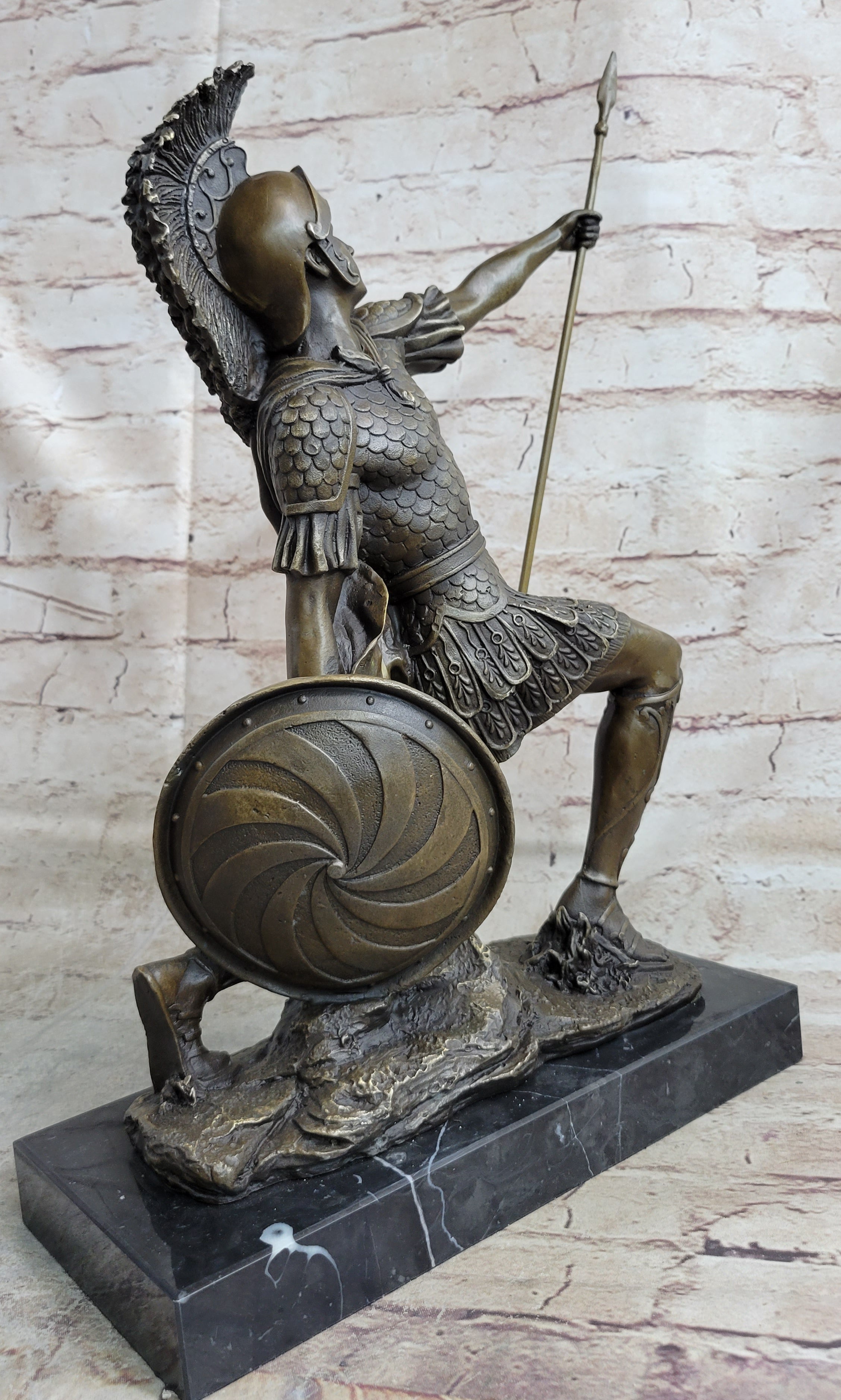Greek Hoplite Roman Legion Warrior Bronze Sculpture on Marble