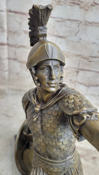 Greek Hoplite Roman Legion Warrior Bronze Sculpture on Marble