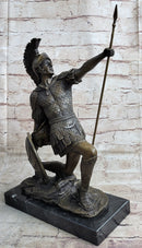 Greek Hoplite Roman Legion Warrior Bronze Sculpture on Marble