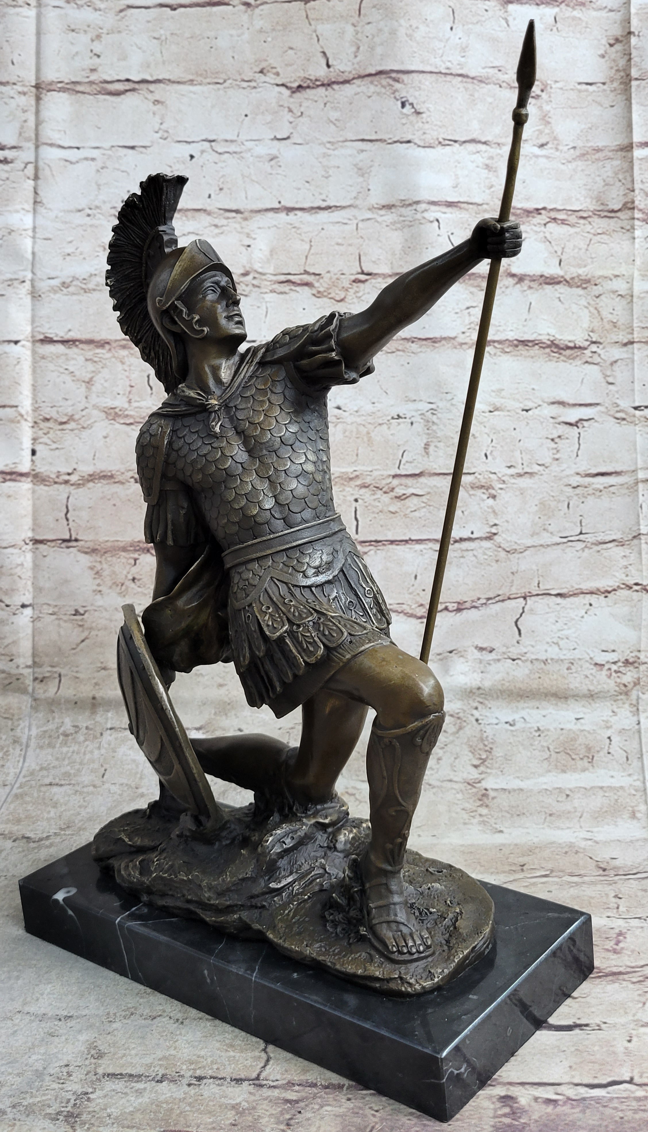Greek Hoplite Roman Legion Warrior Bronze Sculpture on Marble