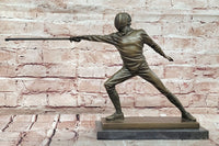 Genuine Bronze Sculpture Fence Antique Style Sport Figure Statue Signed Milo