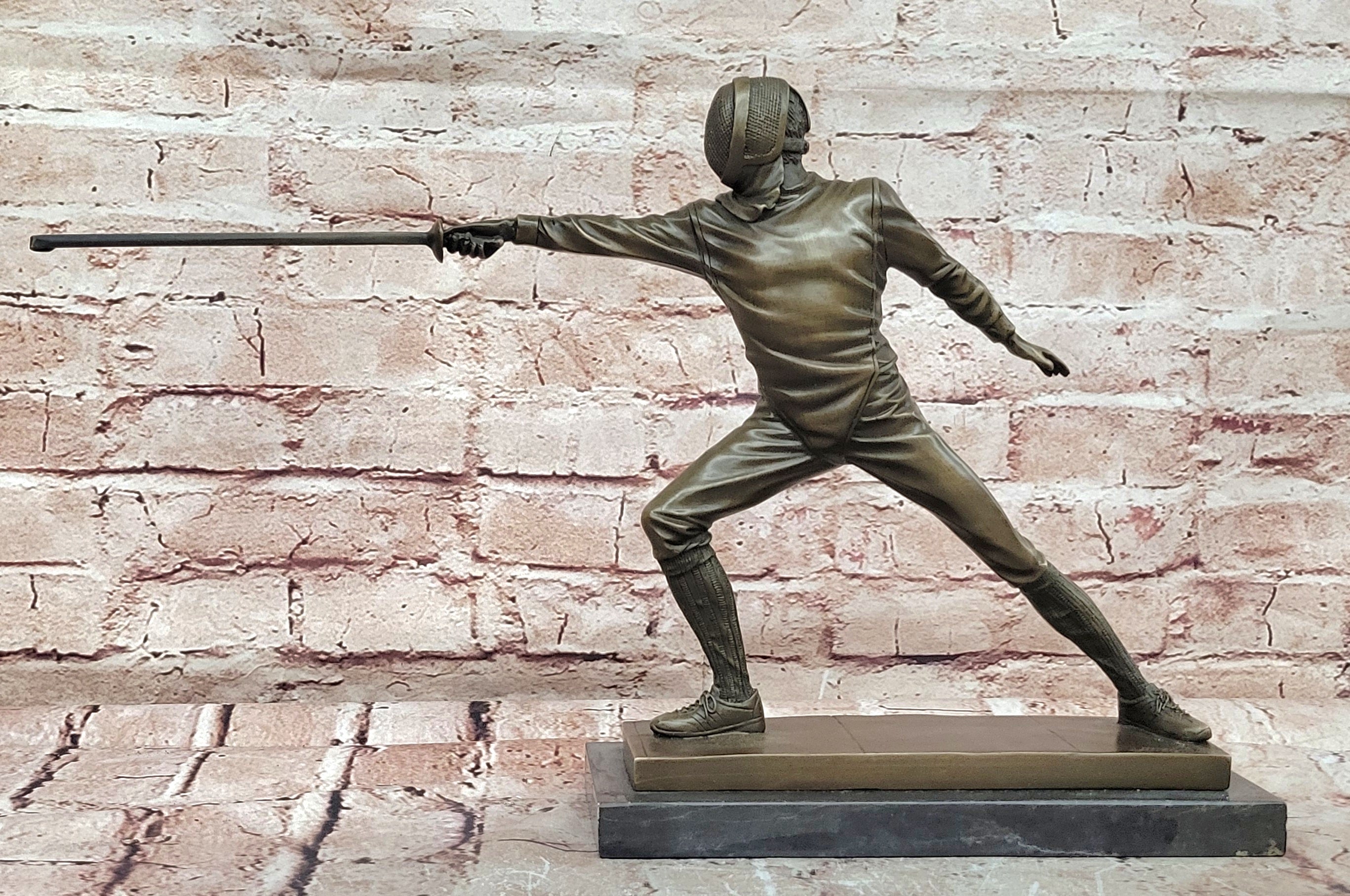 Genuine Bronze Sculpture Fence Antique Style Sport Figure Statue Signed Milo