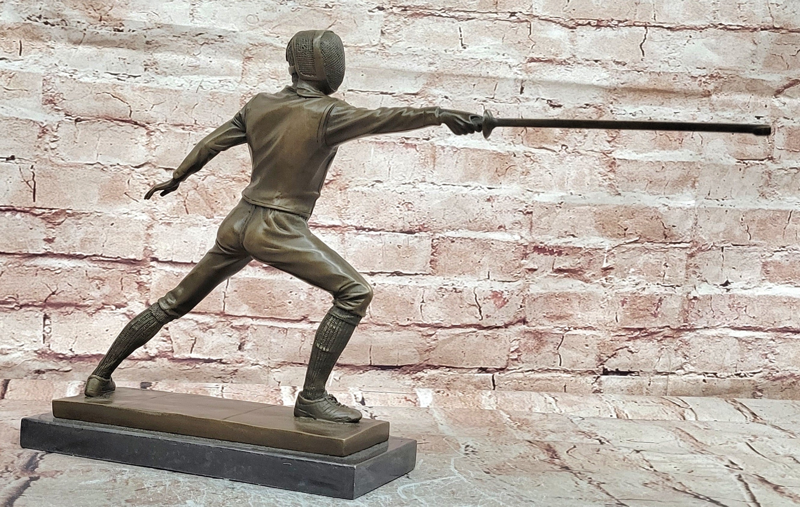 Genuine Bronze Sculpture Fence Antique Style Sport Figure Statue Signed Milo
