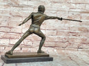 Genuine Bronze Sculpture Fence Antique Style Sport Figure Statue Signed Milo