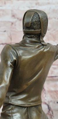 Genuine Bronze Sculpture Fence Antique Style Sport Figure Statue Signed Milo