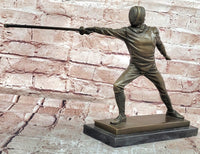 Genuine Bronze Sculpture Fence Antique Style Sport Figure Statue Signed Milo