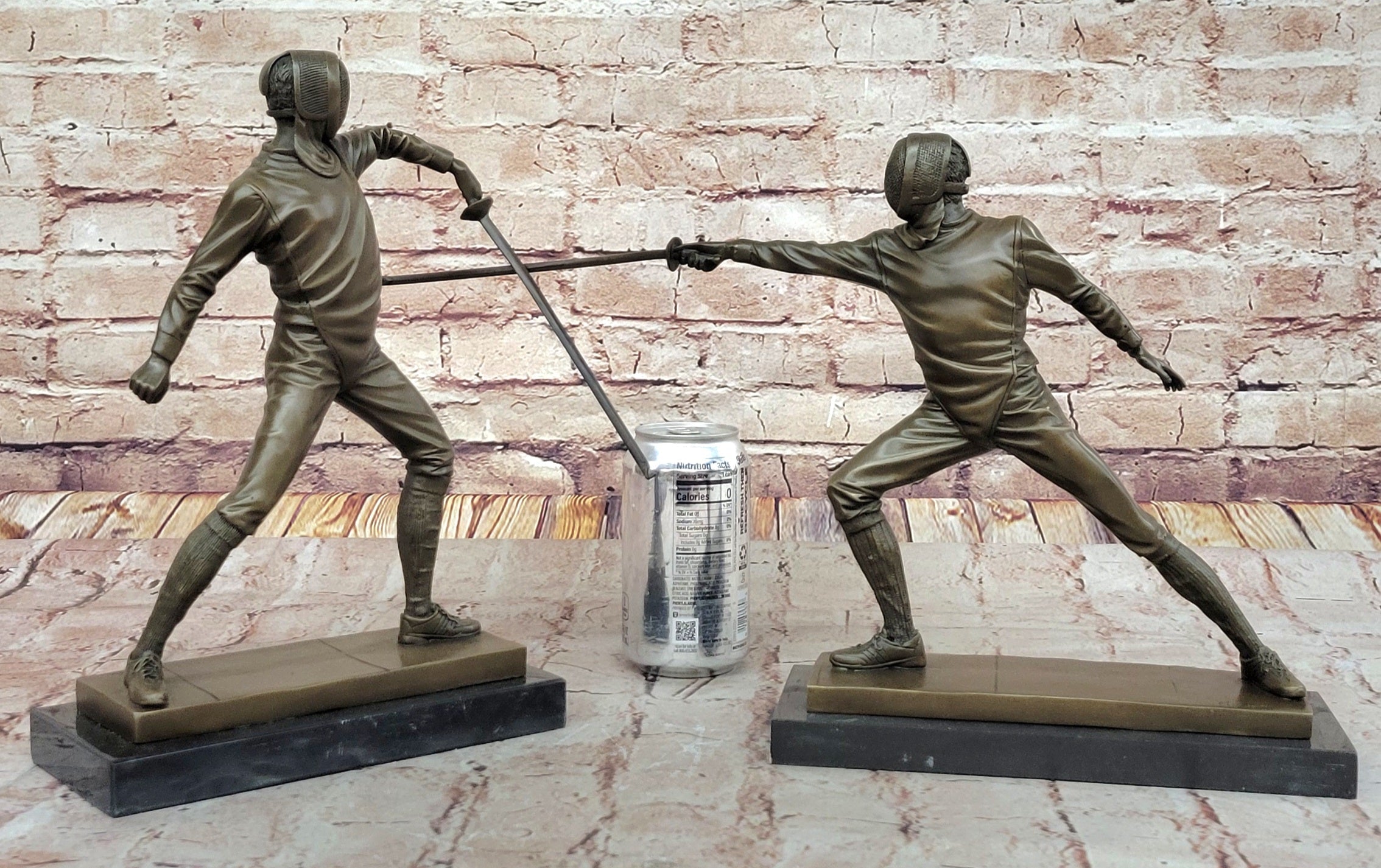 Pair of Fencers Fencing Bronze Bookend Sculptures