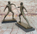 Pair of Fencers Fencing Bronze Bookend Sculptures