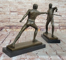Pair of Fencers Fencing Bronze Bookend Sculptures