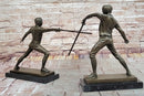 Pair of Fencers Fencing Bronze Bookend Sculptures