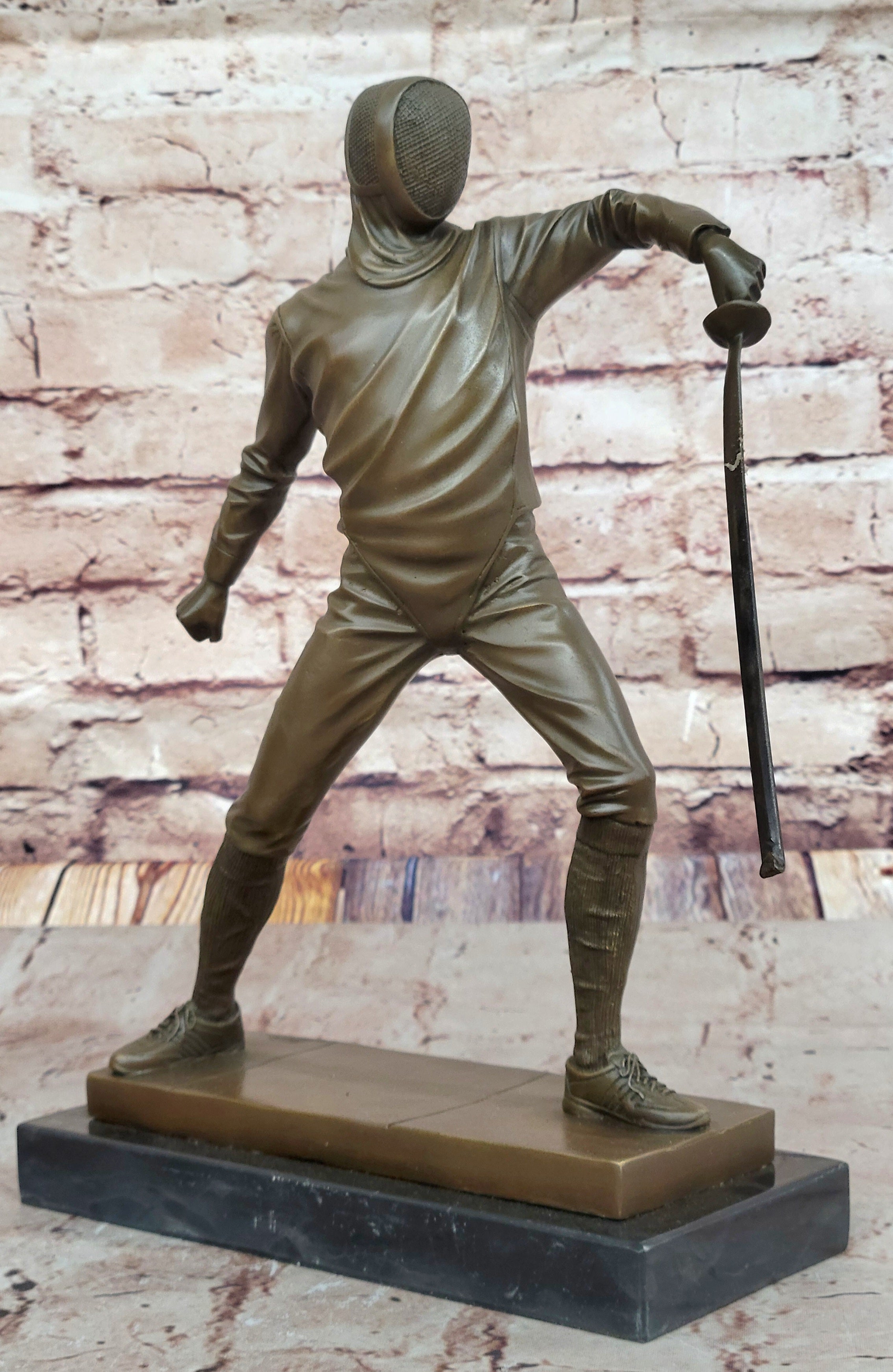 Pair of Fencers Fencing Bronze Bookend Sculptures