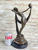 Art Deco Flapper Dancer Girl Holding Ball Bronze Sculpture