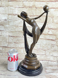 Art Deco Flapper Dancer Girl Holding Ball Bronze Sculpture