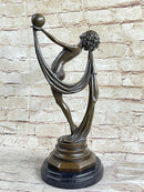 Art Deco Flapper Dancer Girl Holding Ball Bronze Sculpture