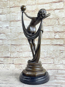 Art Deco Flapper Dancer Girl Holding Ball Bronze Sculpture