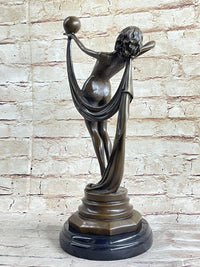 Art Deco Flapper Dancer Girl Holding Ball Bronze Sculpture