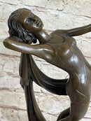 Art Deco Flapper Dancer Girl Holding Ball Bronze Sculpture