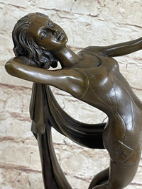 Art Deco Flapper Dancer Girl Holding Ball Bronze Sculpture