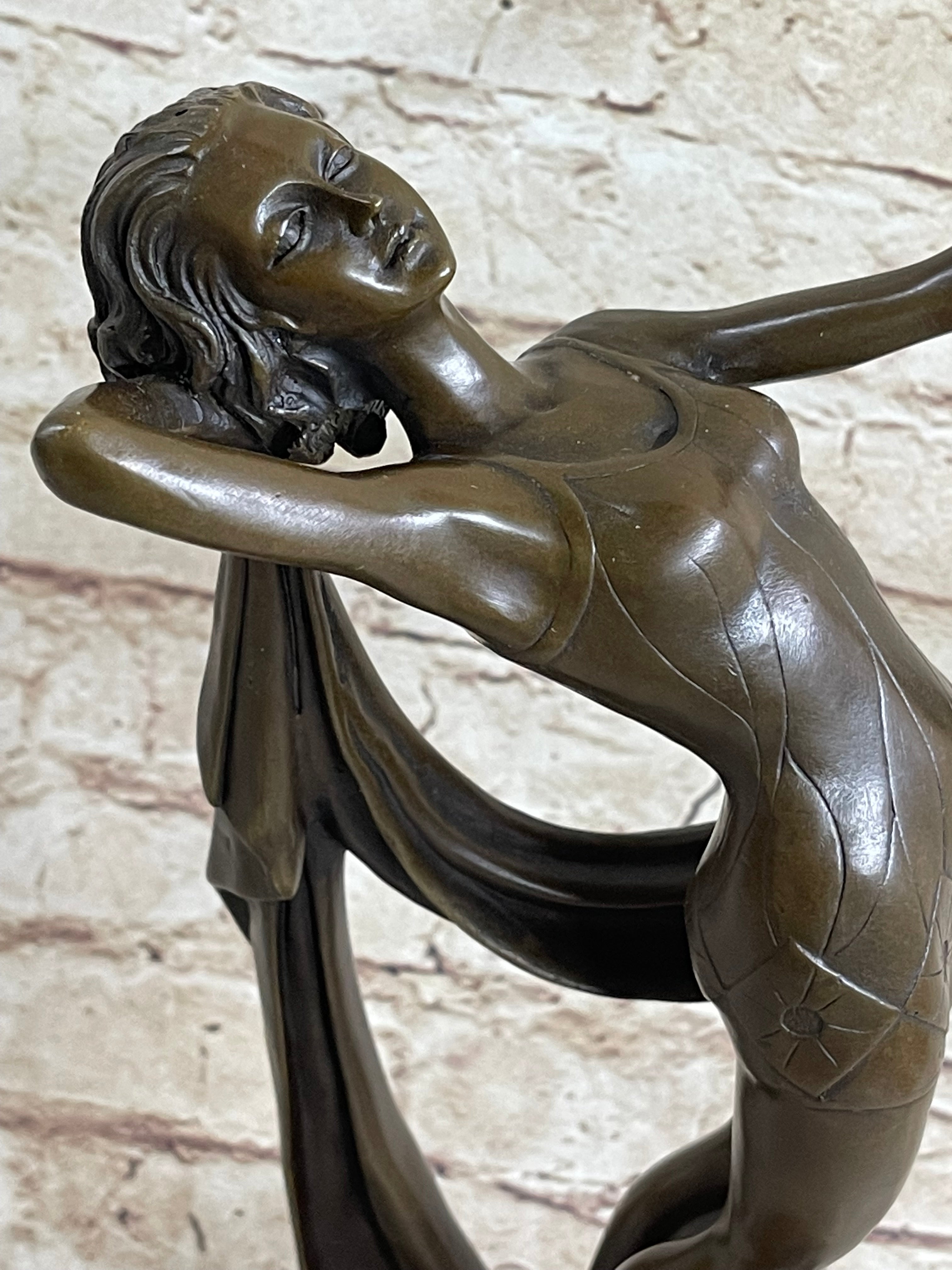 Art Deco Flapper Dancer Girl Holding Ball Bronze Sculpture