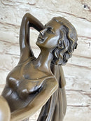 Art Deco Flapper Dancer Girl Holding Ball Bronze Sculpture