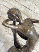 Art Deco Flapper Dancer Girl Holding Ball Bronze Sculpture