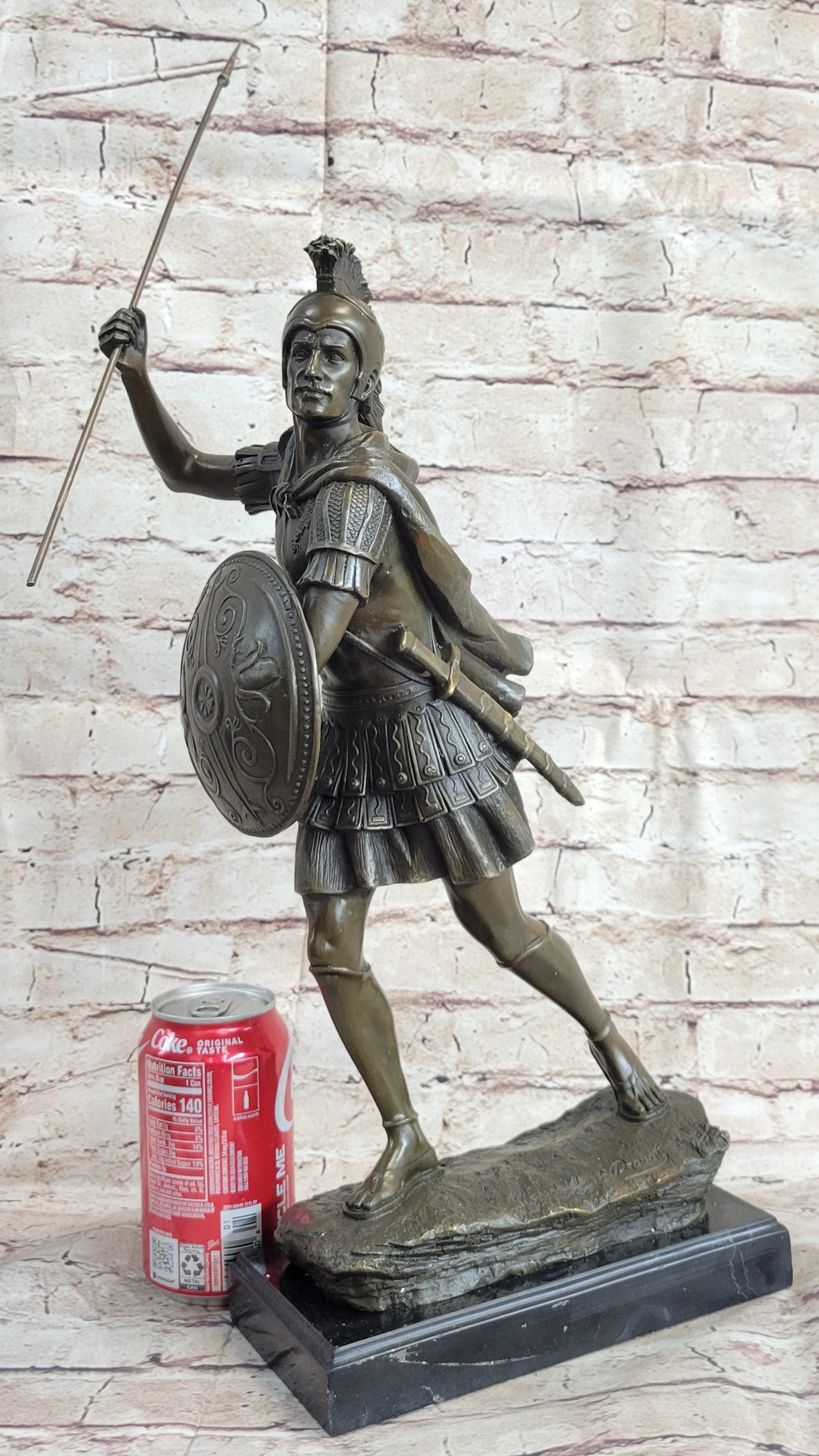 Signed Drouot Roman Legion Soldier Warrior Bronze Marble Sculpture