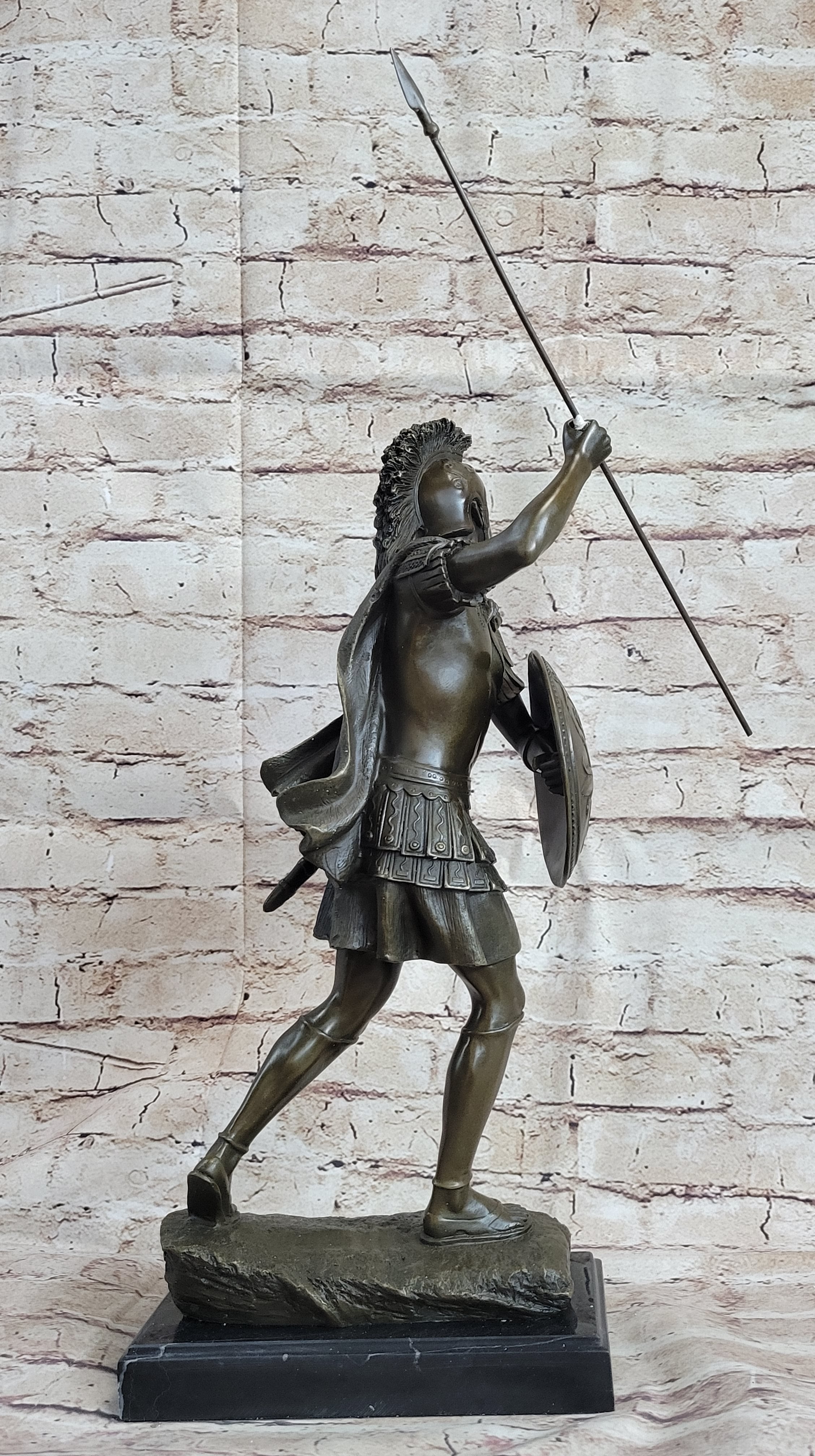 Signed Drouot Roman Legion Soldier Warrior Bronze Marble Sculpture