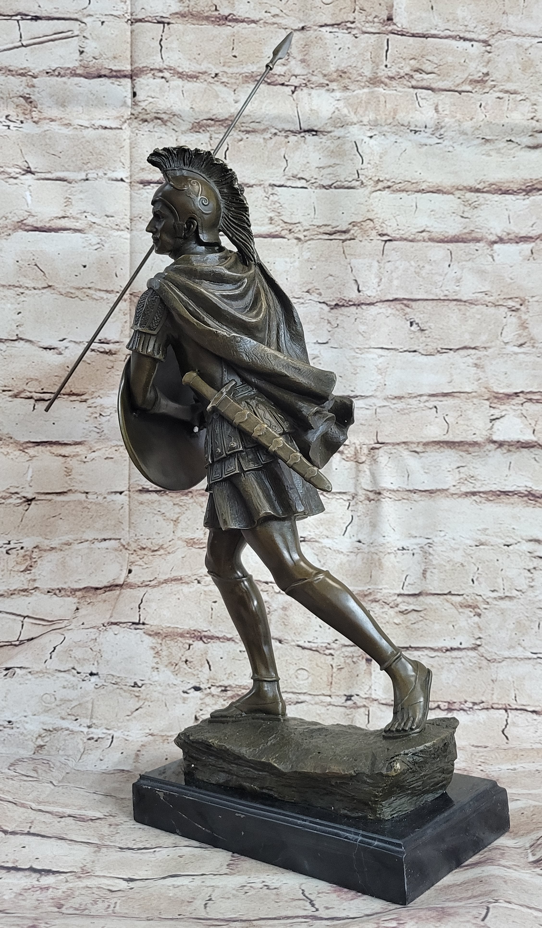 Signed Drouot Roman Legion Soldier Warrior Bronze Marble Sculpture