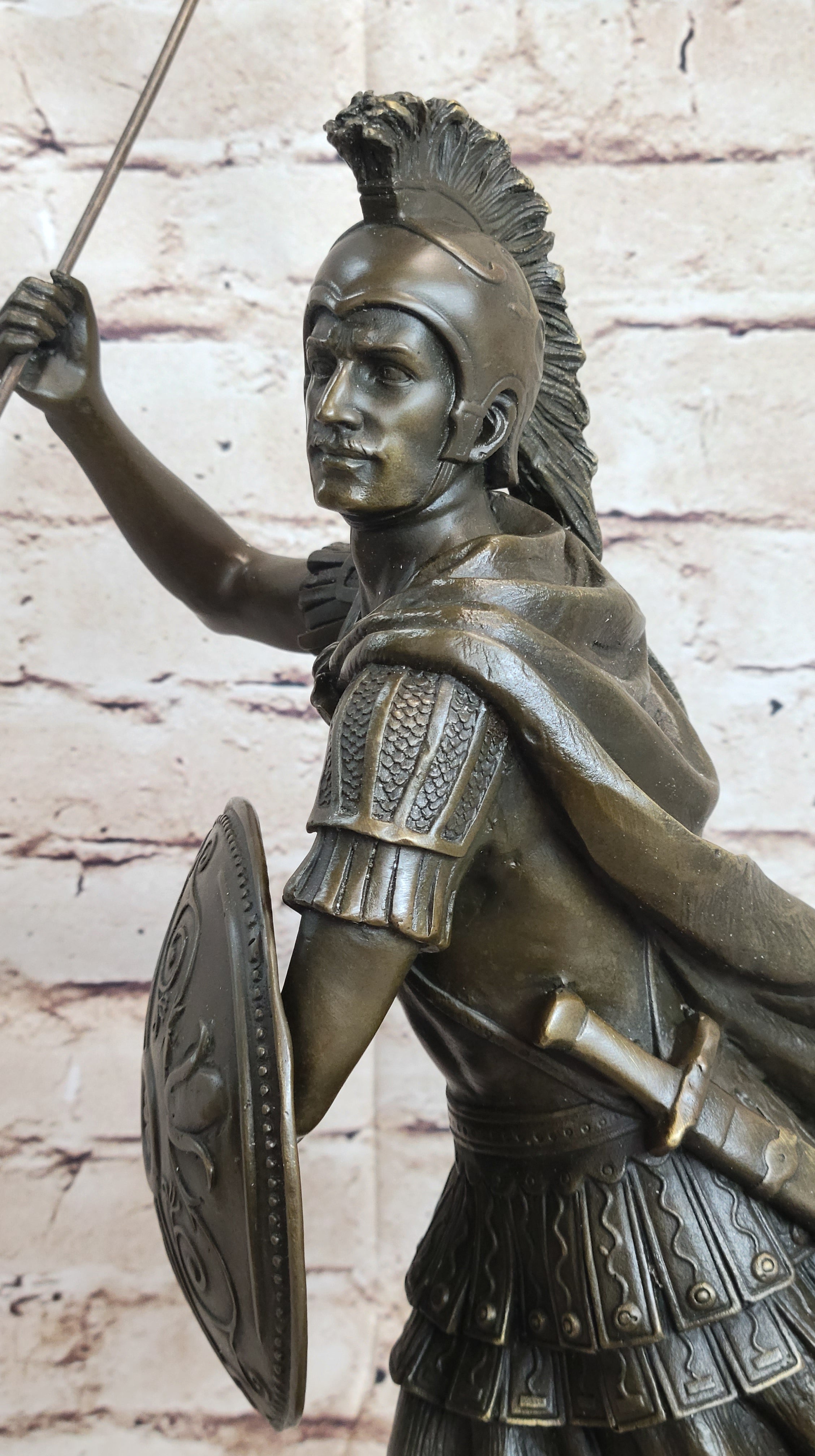 Signed Drouot Roman Legion Soldier Warrior Bronze Marble Sculpture