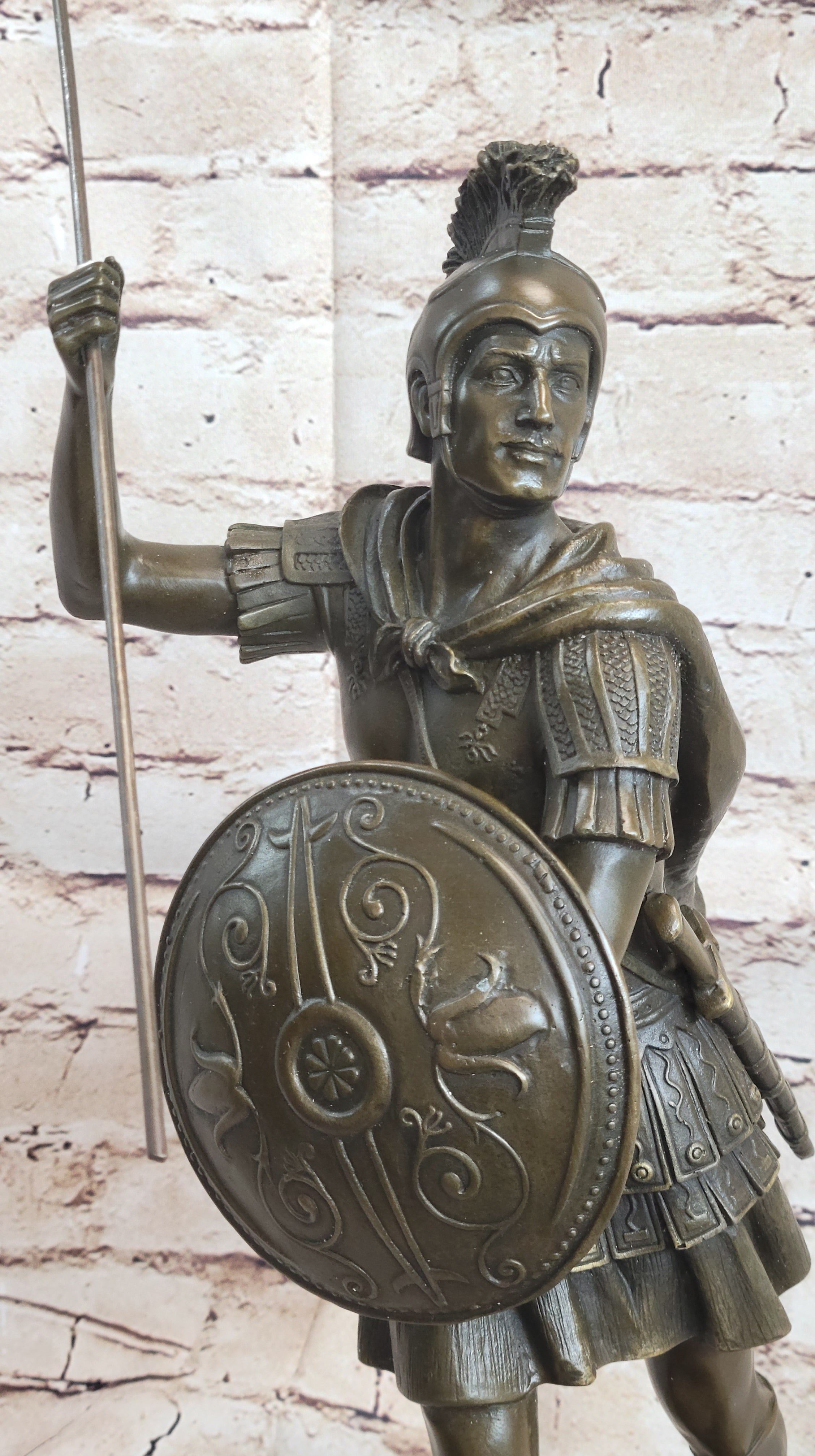 Signed Drouot Roman Legion Soldier Warrior Bronze Marble Sculpture