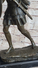 Signed Drouot Roman Legion Soldier Warrior Bronze Marble Sculpture
