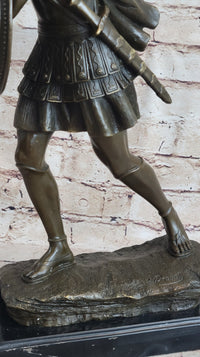 Signed Drouot Roman Legion Soldier Warrior Bronze Marble Sculpture