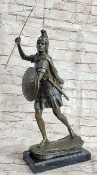 Signed Drouot Roman Legion Soldier Warrior Bronze Marble Sculpture